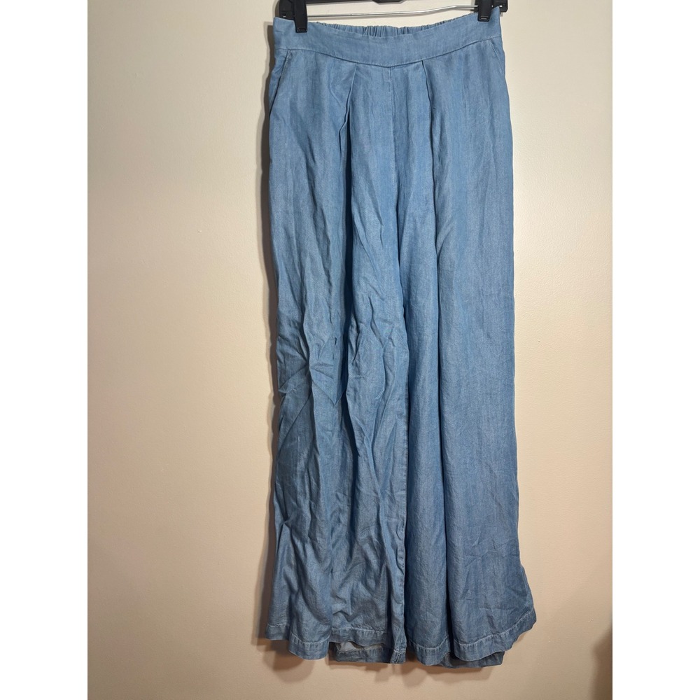 Hunter &‎ Brown Women Blue Chambray Wide Leg  Pants Elastic Waist Small